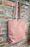 Tote leather bag in soft PINK. Leather shopper in pink. Soft natural GENUINE leather . Large pastel pink bag for your laptop, books