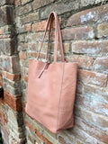 Tote leather bag in soft PINK. Leather shopper in pink. Soft natural GENUINE leather . Large pastel pink bag for your laptop, books