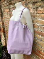 Tote leather bag in light PURPLE. Large leather shopper. Soft natural GENUINE leather . Shoulder bag for your lapto, books etc