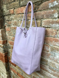 Tote leather bag in light PURPLE. Large leather shopper. Soft natural GENUINE leather . Shoulder bag for your lapto, books etc