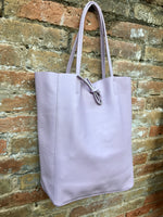 Tote leather bag in light PURPLE. Large leather shopper. Soft natural GENUINE leather . Shoulder bag for your lapto, books etc