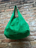 Large tote leather bag in GREEN with ZIPPER. Genuine leather SLOUCH bag. Boho bag. Laptop bag.Large suede leather bag.Green leather shopper