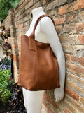 Tote leather bag in CAMEL brown. Leather shopper in GENUINE leather. Large carry all bag for your laptop, books. Brown leather shopper bag