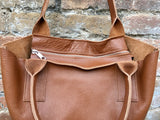 Tote leather bag in CAMEL brown. Leather shopper in GENUINE leather. Large carry all bag for your laptop, books. Brown leather shopper bag