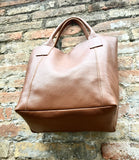 Tote leather bag in CAMEL brown. Leather shopper in GENUINE leather. Large carry all bag for your laptop, books. Brown leather shopper bag