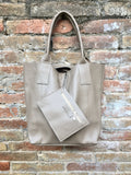 Tote leather bag in beige. Leather shopper in GENUINE leather. Large carry all bag for your laptop, books. Beige leather shopper.Beige purse