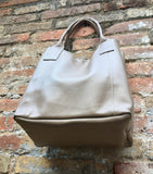 Tote leather bag in beige. Leather shopper in GENUINE leather. Large carry all bag for your laptop, books. Beige leather shopper.Beige purse