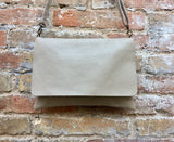 Cross body bag. BOHO grain leather bag in LIGHT BEIGE. Soft genuine grain leather. Crossover, messenger bag with zipper and adjustable strap