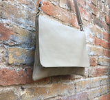 Cross body bag. BOHO grain leather bag in LIGHT BEIGE. Soft genuine grain leather. Crossover, messenger bag with zipper and adjustable strap