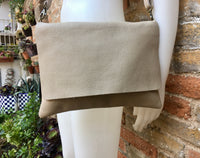 Cross body bag. BOHO grain leather bag in LIGHT BEIGE. Soft genuine grain leather. Crossover, messenger bag with zipper and adjustable strap