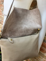 Cross body bag. BOHO grain leather bag in LIGHT BEIGE. Soft genuine grain leather. Crossover, messenger bag with zipper and adjustable strap