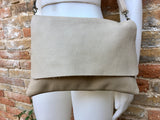 Cross body bag. BOHO grain leather bag in LIGHT BEIGE. Soft genuine grain leather. Crossover, messenger bag with zipper and adjustable strap