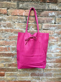 Tote leather bag in HOT PINK. Leather shopper bag in soft natural GENUINE leather. Large fuchsia color carry all bag for your laptop, books