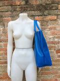 Tote leather bag in COBALT blue. Leather shopper in GENUINE leather. Large carry all bag for your laptop, books.BLUE leather shopper bag