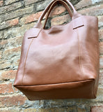 Tote leather bag in CAMEL brown. Leather shopper in GENUINE leather. Large carry all bag for your laptop, books. Brown leather shopper bag