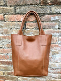 Tote leather bag in CAMEL brown. Leather shopper in GENUINE leather. Large carry all bag for your laptop, books. Brown leather shopper bag