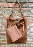 Tote leather bag in CAMEL brown. Leather shopper in GENUINE leather. Large carry all bag for your laptop, books. Brown leather shopper bag