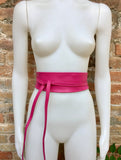 PINK tote leather bag + belt. Soft GENUINE leather bag + belt set. Large fuchsia leather shopper. Computer, tablet, Laptop bag. Pink purse