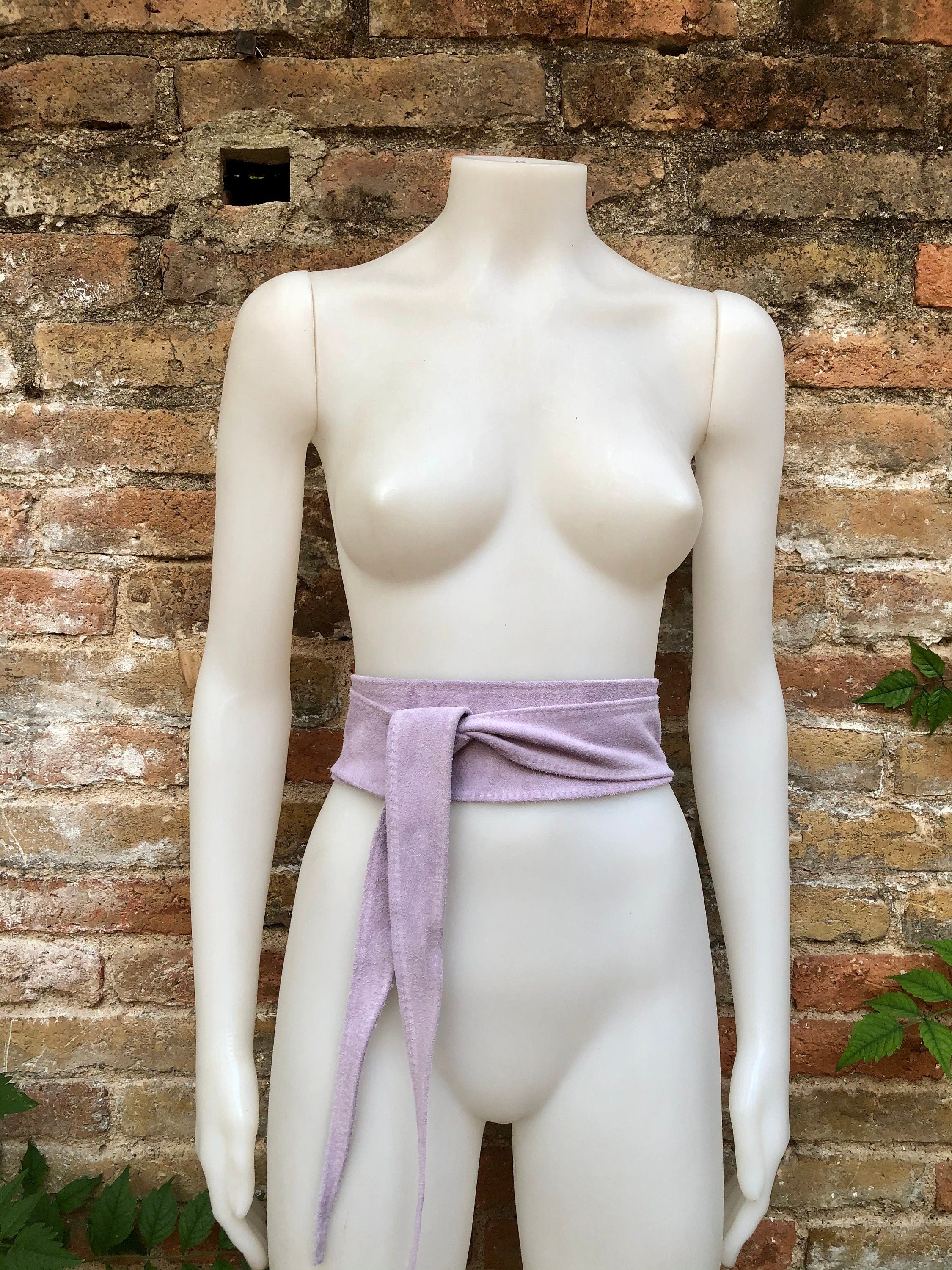 light PURPLE obi belt. Wrap belt in soft suede.Wraparound waistbelt. Wide model. Boho dress belt in mauve purple genuine leathet. soft belt