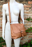 Leather bag in camel brown. Boho messenger bag in saddle brown. Cross body bag in Soft GENUINE leather bag. School or book bag.Tobacco color