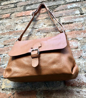 Leather bag in camel brown. Boho messenger bag in saddle brown. Cross body bag in Soft GENUINE leather bag. School or book bag.Tobacco color