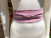 Purple -pink suede OBI belt, SASH in genuine soft suede,waist belt,soft belt, mauve sash, obi, boho belt, bohemian sash, boho lavender belt