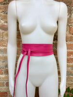 Obi belt in soft leather. Wrap belt in HOT PINK. Waist belt in PINK. Magenta wraparound belt. Shocking pink sash. Fuchsia boho dress belts.