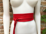 Obi belt in soft leather. Wrap belt in RED. Waist belt in Bright red. Dress , wraparound belt or sash. Boho leather belt.