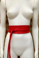 Obi belt in soft leather. Wrap belt in RED. Waist belt in Bright red. Dress , wraparound belt or sash. Boho leather belt.