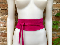 Hot Pink suede OBI belt. Genuine leather wraparound belt in fucsia. Soft suede MAGENTA Waist belt. Fuchsia wrap boho belt. Bridesmaids sash