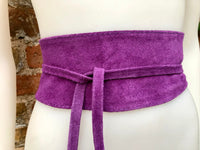 Purple suede OBI belt, SASH in genuine soft suede,waist belt,soft belt, mauve sash, obi, boho belt, bohemian sash, boho lavender belt