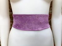 Light purple suede OBI belt, SASH in genuine soft suede,waist belt, boho dress belt, genuine leather wrapatound belt, mauve studded belt