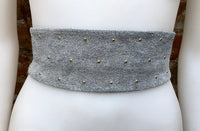 Gray suede OBI belt, SASH in genuine soft suede,waist belt, boho dress belt, genuine leather wrapatound belt, grey studded belt