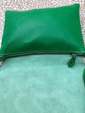 GREEN Cross body / shoulder bag. Genuine leather bag. Medium sized flat messenger bag with zipper + adjustable strap. Green leather purse