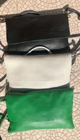 Small leather bag in green. Cross body or shoulder bag in GENUINE leather. Green leather bag with adjustable strap, zipper and flap.