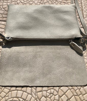 Small leather bag in light beige. Broken white cross body bag in GENUINE leather. Cream color bag with adjustable strap, zipper and flap.