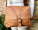 Leather bag in camel brown. Boho messenger bag in saddle brown. Cross body bag in Soft GENUINE leather bag. School or book bag.Tobacco color