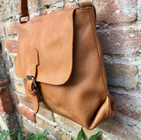 Leather bag in camel brown. Boho messenger bag in saddle brown. Cross body bag in Soft GENUINE leather bag. School or book bag.Tobacco color