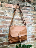 Leather bag in camel brown. Boho messenger bag in saddle brown. Cross body bag in Soft GENUINE leather bag. School or book bag.Tobacco color