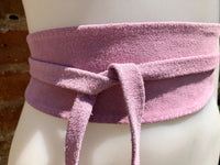 Purple -pink suede OBI belt, SASH in genuine soft suede,waist belt,soft belt, mauve sash, obi, boho belt, bohemian sash, boho lavender belt