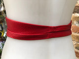 Obi belt in soft leather. Wrap belt in RED. Waist belt in Bright red. Dress , wraparound belt or sash. Boho leather belt.