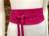 Hot Pink suede OBI belt. Genuine leather wraparound belt in fucsia. Soft suede MAGENTA Waist belt. Fuchsia wrap boho belt. Bridesmaids sash