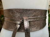 BRONZE OBI belt in natural soft leather. Waist belt,wide leather belt, metallic, wrap belt, boho sash, boho wraparound dark GOLD belt