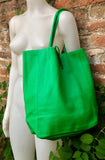 Shopper bag in GREEN. Genuine leather tote bag. Laptop bag, office bag to carry your tablet or books. Large carry all hobo bag. Soft leather