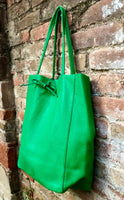 Shopper bag in GREEN. Genuine leather tote bag. Laptop bag, office bag to carry your tablet or books. Large carry all hobo bag. Soft leather