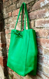 Shopper bag in GREEN. Genuine leather tote bag. Laptop bag, office bag to carry your tablet or books. Large carry all hobo bag. Soft leather