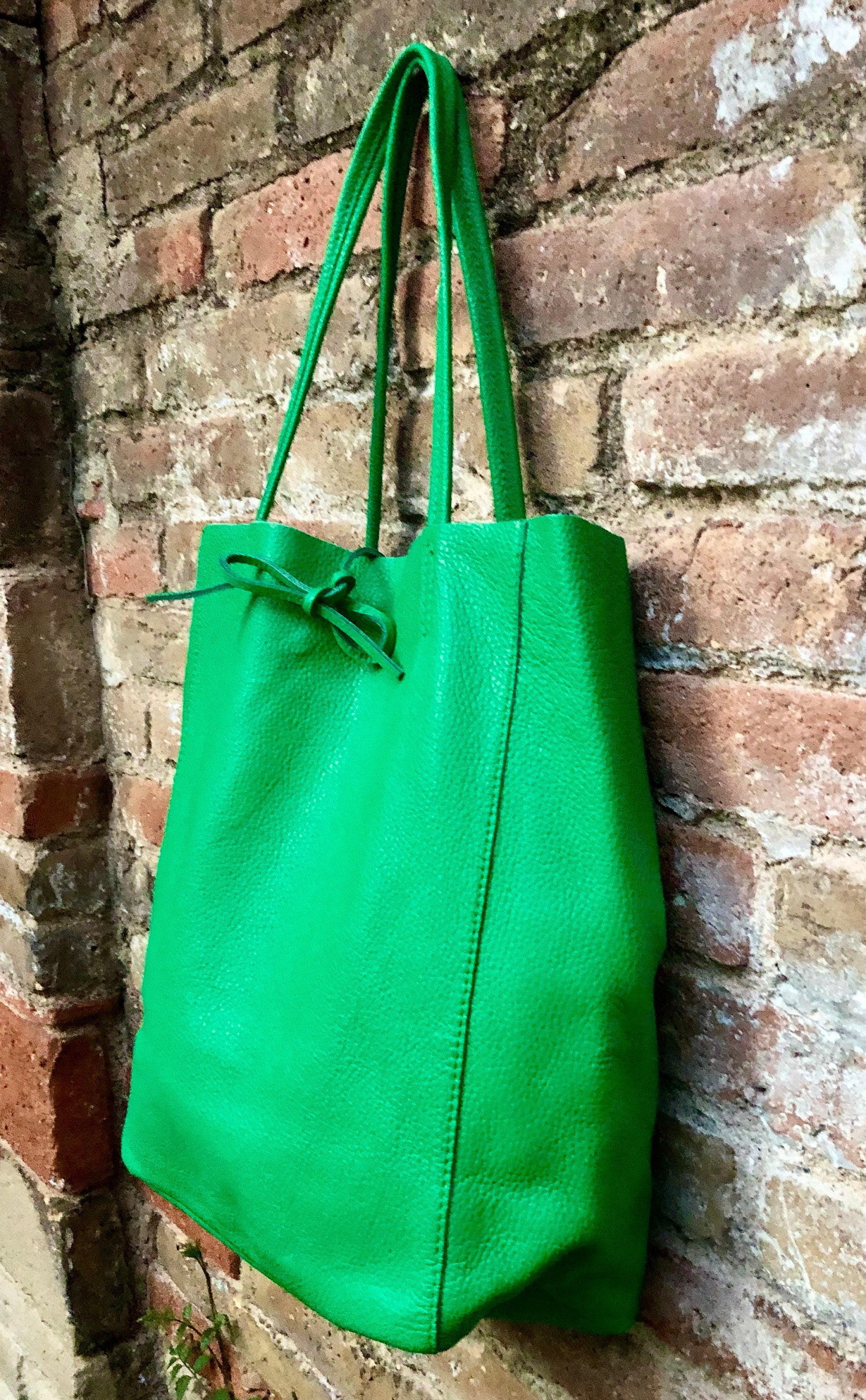 Shopper bag in GREEN. Genuine leather tote bag. Laptop bag, office bag to carry your tablet or books. Large carry all hobo bag. Soft leather