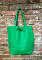 Shopper bag in GREEN. Genuine leather tote bag. Laptop bag, office bag to carry your tablet or books. Large carry all hobo bag. Soft leather