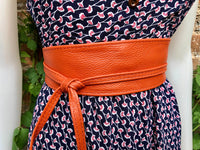 Obi belt in soft leather. Wrap belt in BURNT ORANGE. Waist belt in ORANGE. Wraparound belt. Burnt orange sash. Terracotta Ibiza boho belts