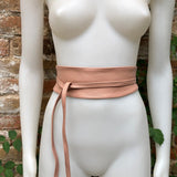 Pink obi belt in soft leather. Wrap belt in light pink. Wide waist belt in genuine leather. Wraparound belt. Boho sash in soft powder pink